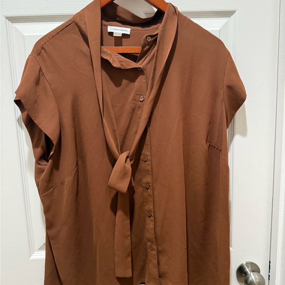 Calvin Klein Women's Chocolate Tie-Neck Blouse